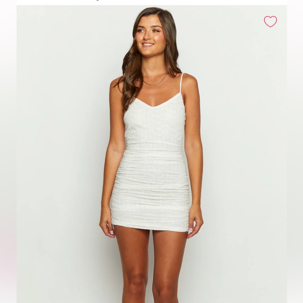 Beginning Boutique White Ruched Sleeveless Dress